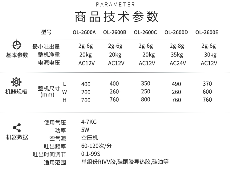 半自動點膠機參數