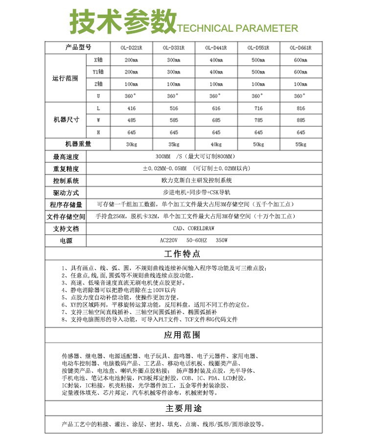 UV固化點膠機參數（shù）